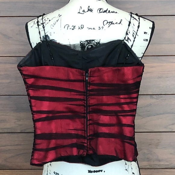 Sexy Corset Top Beaded Spaghetti Strap Red Black - Picture 2 of 3